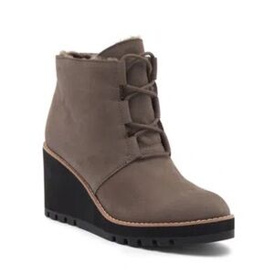 Eileen Fisher Alpine Ankle Bootie Lace Graphite Shearling Leather Size 8.5, NWOT